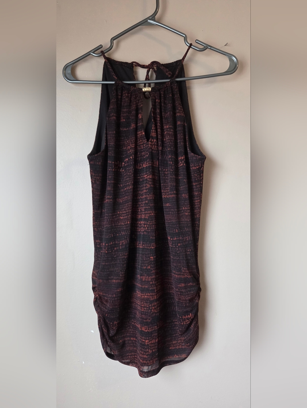 Le Chateau Patterned Halter Tank Top - Black & Rust